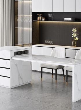 岩岛餐桌一体可伸板缩开放IEN式功厨房轻奢倒台多能导台白色台中