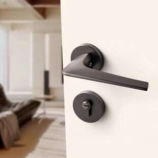 盾现代中古风黑灰色门锁卧房家间磁吸室烁72Q-857-门把手用静音木