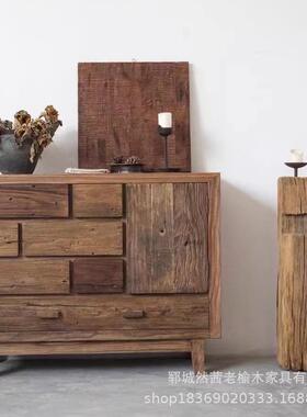 新中式老木餐柜客厅装关饰收纳柜玄边抽屉式斗QOQ柜实木茶榆水柜