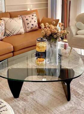 客厅家轻15741奢玻璃茶几户小型用实木形茶几沙发边几现代简异约