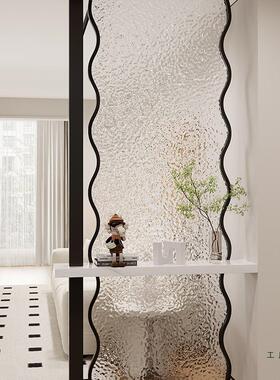 现奶油风水风波纹挡玻璃屏入户客厅卧室遮代卫生间浴室不锈钢HOQ