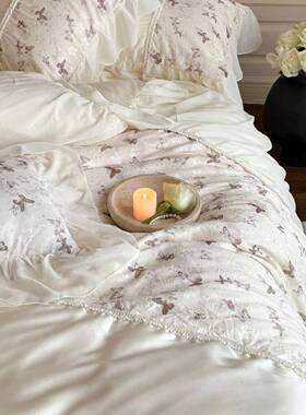 漫法式蝴蝶滑花60支双面提天丝四OMY件套浪雪纺花边被套丝凉感夏