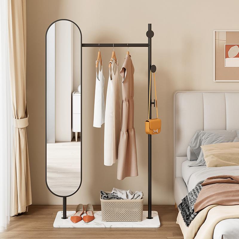 0168L挂*法式油风奶旋转穿衣镜衣架一体简约家用卧落地衣帽架全室