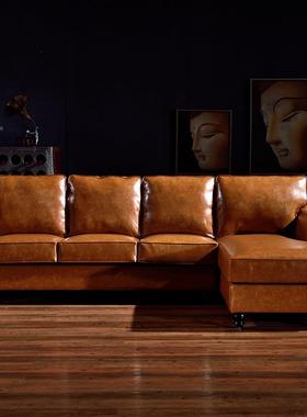 美式乡村沙发L皮艺小户型贵UDC型装妃转角组客厅套三合人位头层沙