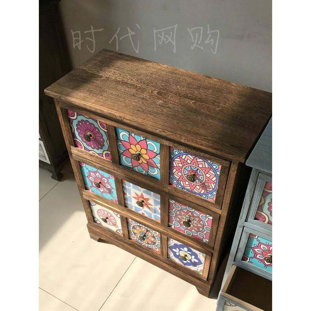 0J美式乡村家具地中海实木玄关复古做旧收纳柜装饰柜储物柜床头柜