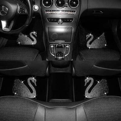 汽车烫钻天鹅脚垫丝绒地毯式通用易清洗防水女车垫子脚踏车用地毯