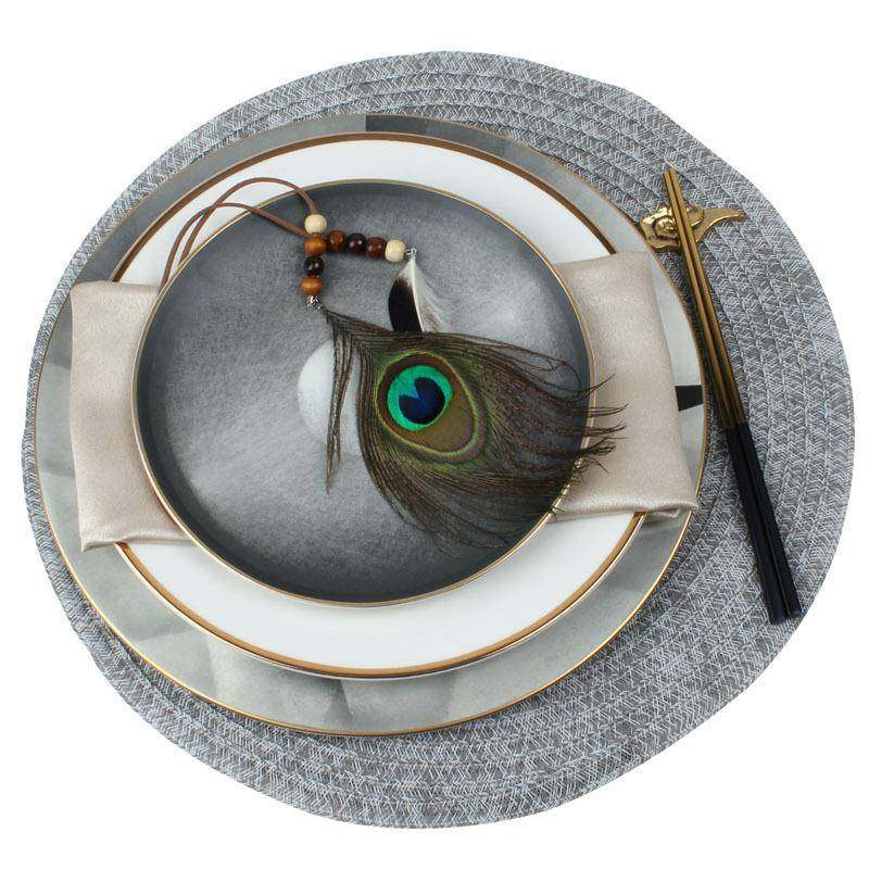 轻奢现代新中式餐盘套装样板房实木餐桌饰品牛排盘骨瓷丝雨盘,纺织面料/辅料/配套,纺织机械配件,淘宝优惠券,粉丝福利购,淘宝优惠卷