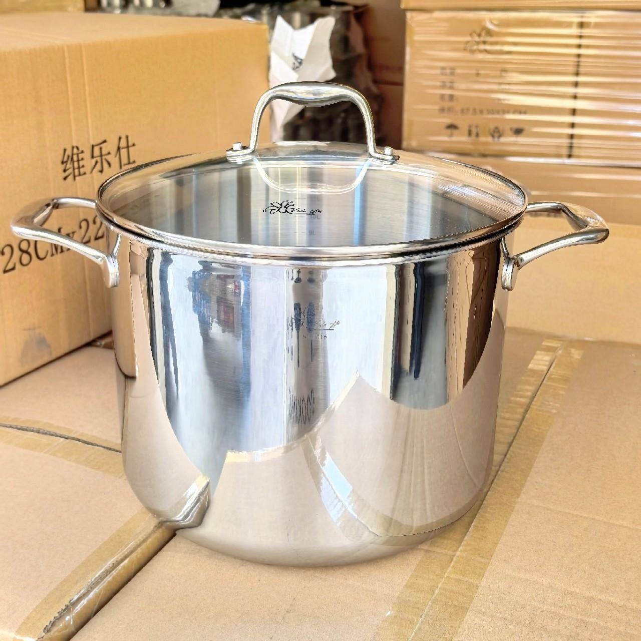 维乐仕316不锈钢汤锅28cm无涂层三层钢卤煮锅高深锅