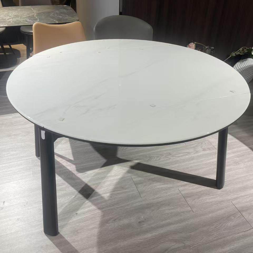 意6638式极简实岩板折叠桌板小户型可缩现代简约木餐桌椅组和岩伸
