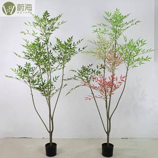 真落植物南天绿竹盆栽新中仿式景观搭配植高端WH仿生室内地装饰摆