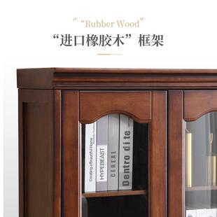 美式书书风格实三木VMJ书柜门带玻璃学生书架简约客厅落地橱房文