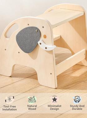 童宝木制大象登PMZ2373高椅宝洗手垫登高台阶家用防滑二步脚梯台