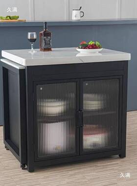 轻奢伸大理石岛台餐桌缩一80389中开体放式厨房家用多功能料理吧台