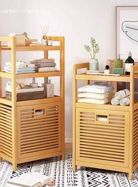 家用日式简易楠衣竹脏篓置44221物架多层收纳柜衣篓落浴室地储物