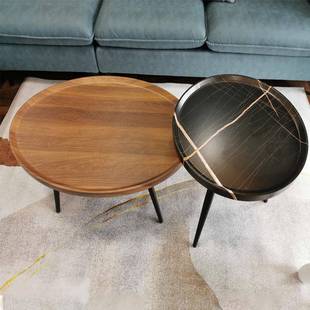 小户型客轻厅茶几简约现沙代Z 发边角几飘窗圆 85家用形茶几奢欧式