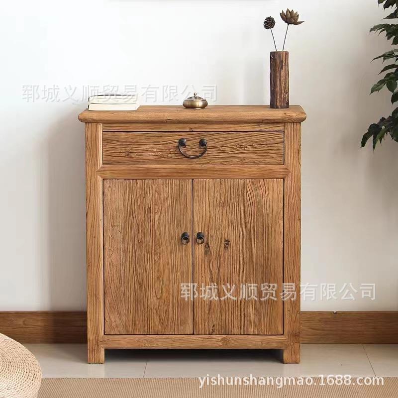 榆CGP木明清古厅典关酒柜餐实木边柜储老物柜玄柜门柜子榆木板厨