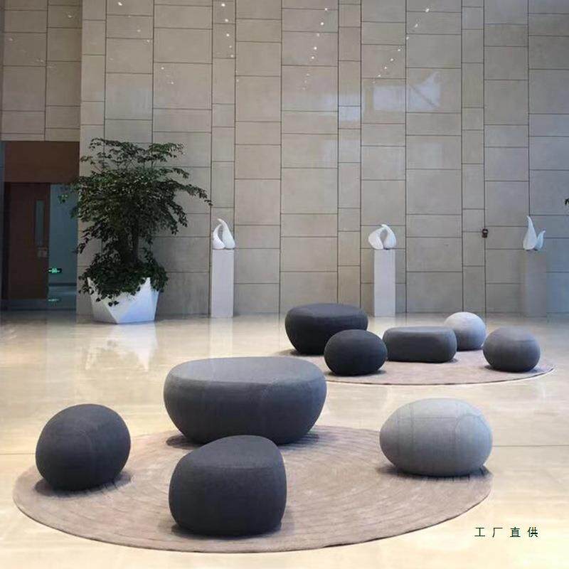 椅玻璃区钢休闲商FXC场休息座椅开业软美陈包鹅卵石沙发石头坐凳