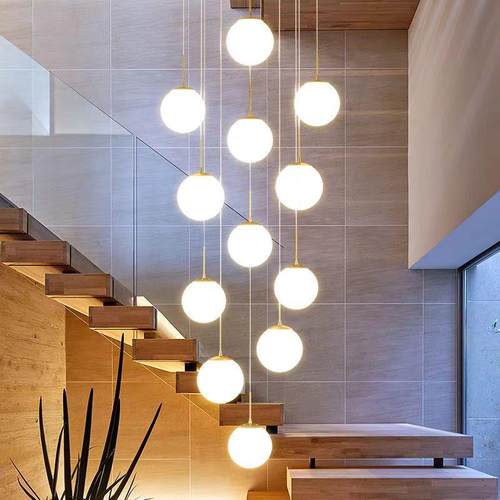 现496灯代风楼梯间长吊简约lot复式楼大挑空客厅灯公寓楼梯f魔吊