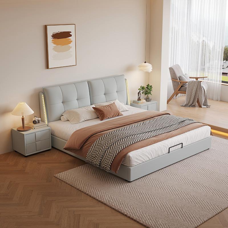 皮FS-LPHS5床式极简主卧大床代简约奶油风双人软床头感现包应灯储