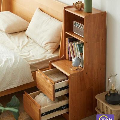 床柜窄款床边收纳柜书柜架实木床头置QWH物架樱桃木色卧室柜小头