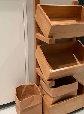 实木TOS果置物蔬架多层收果纳客厅中古风蔬木制水架餐厅厨房菜收