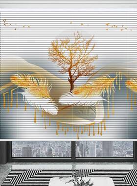 A24轻奢铝百百叶5免打孔安装卷拉式办公室窗帘F76695MS客厅卫生间