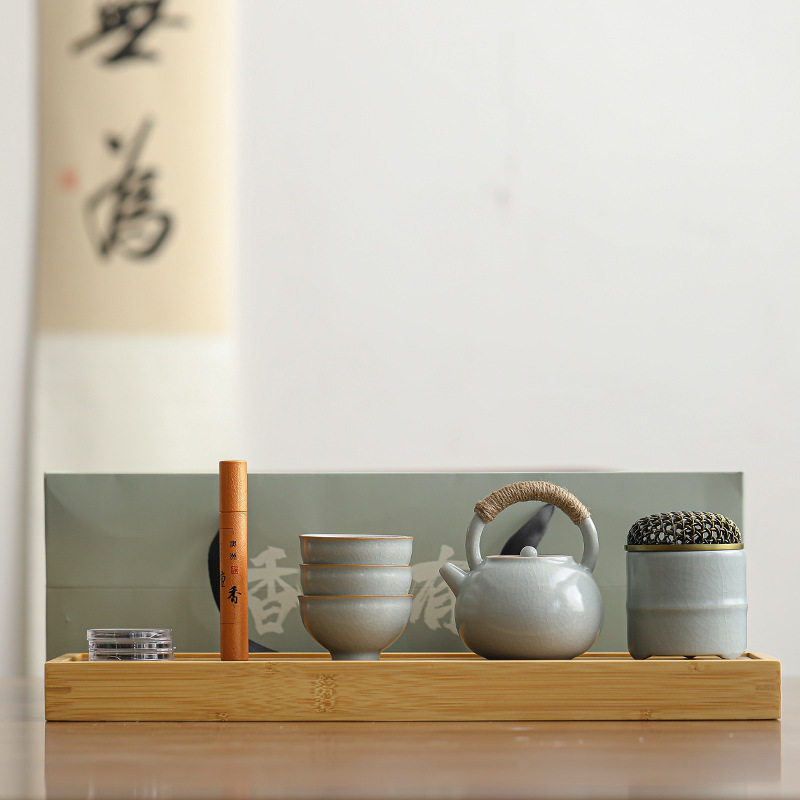 香识有味哥窑工夫茶具陶瓷办公室高档家用简约禅意茶具小套带茶盘