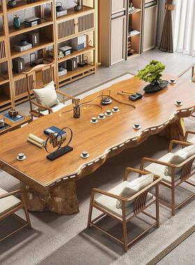 新中式实木茶桌全套木3米整板茶UCA椅组原合办公室桌会客大板茶泡