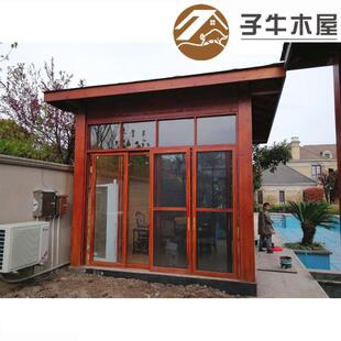 度假木结构阳光小别墅户外茶室休闲管理房高端休息室木质喝茶房