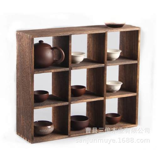 烧桐木置物架收纳茶壶茶具展示架中式实木博古架摆件展柜茶室柜