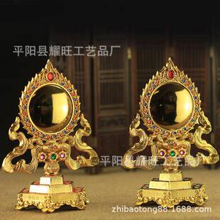 合金六角彩绘准提镜如法制作准提法门佛母背面像镜面光可鉴人