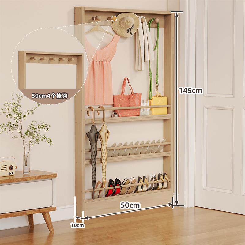 免打孔门后书架挂衣架实木收纳柜儿童绘本架壁挂式置物衣帽架