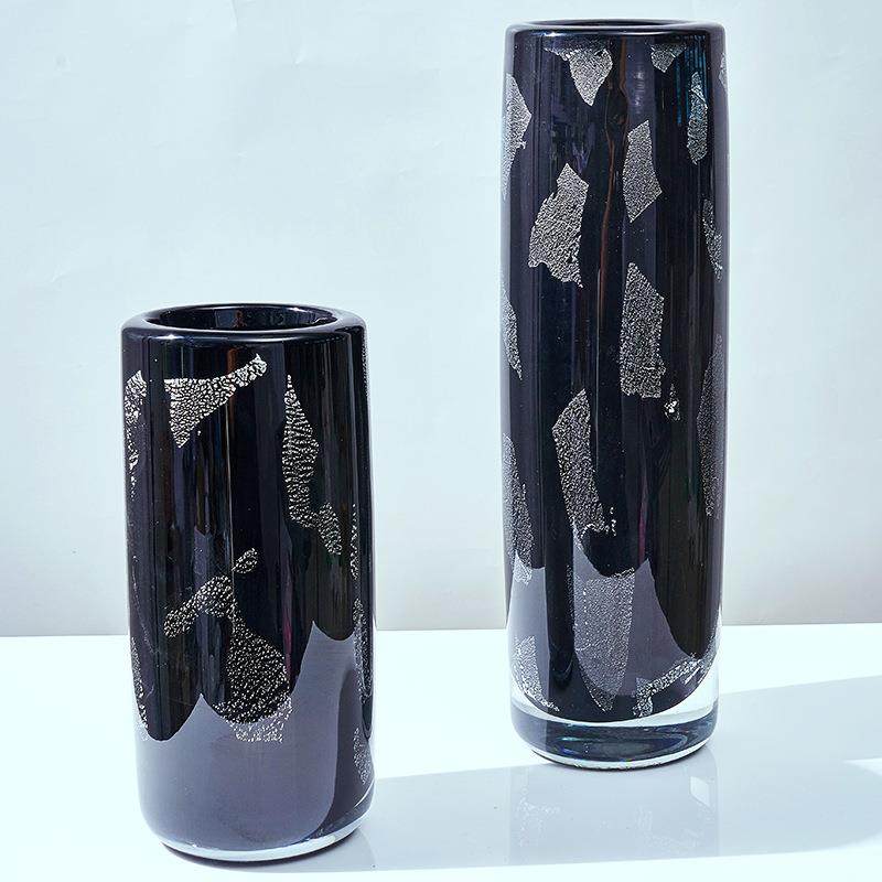 新中式黑色银箔琉璃花瓶玄关吧台茶室售楼处样板间饰品艺术摆件,纺织面料/辅料/配套,纺织机械配件,淘宝优惠券,粉丝福利购,淘宝优惠卷