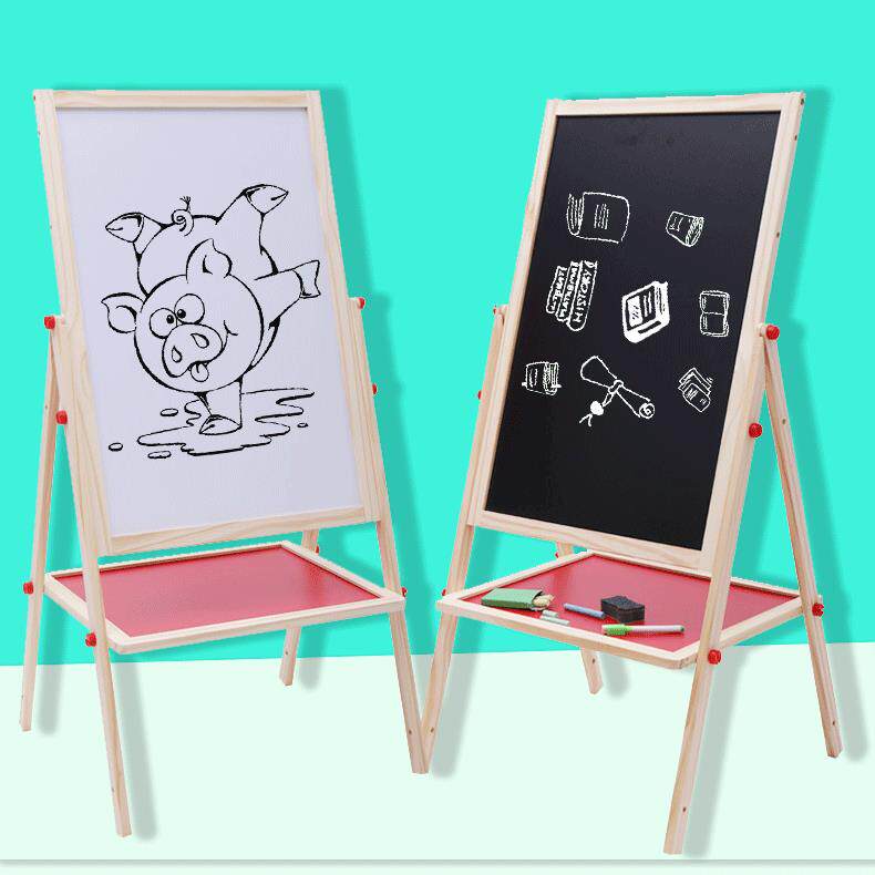 儿童早教彩色画板木制磁性双面可升降画架支架式小黑板实木写字板