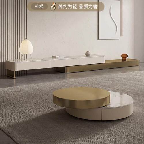 轻奢旋转茶几现代简约家用设计师款大小圆创意小户型意式茶台新款