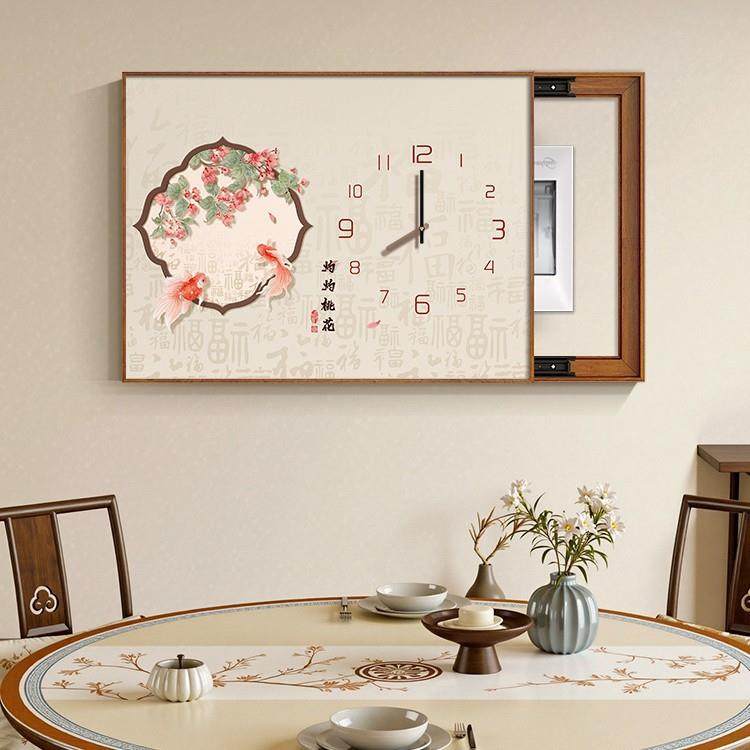 新中式花鸟电闸表箱装饰画百福免打箱桃花灼灼孔配电电源电箱遮挡