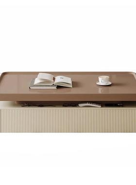 02现代简约风奶咖色茶几家用客5厅几65440带抽屉茶2电视柜组合套装