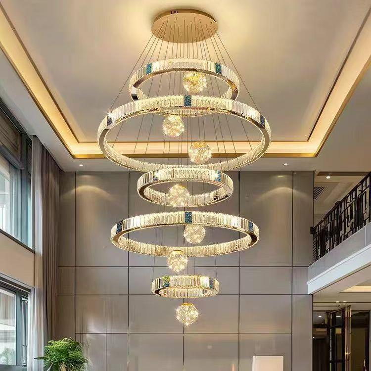 楼客厅大吊灯中现代灯简约挑空464多层楼梯具复式楼别墅水晶吊楼