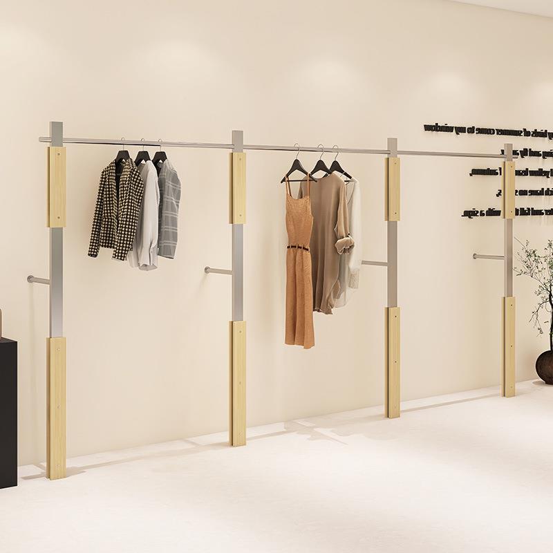 服装店展示架木质不锈钢创意货OEV架壁挂衣式墙上陈列挂地杆落式