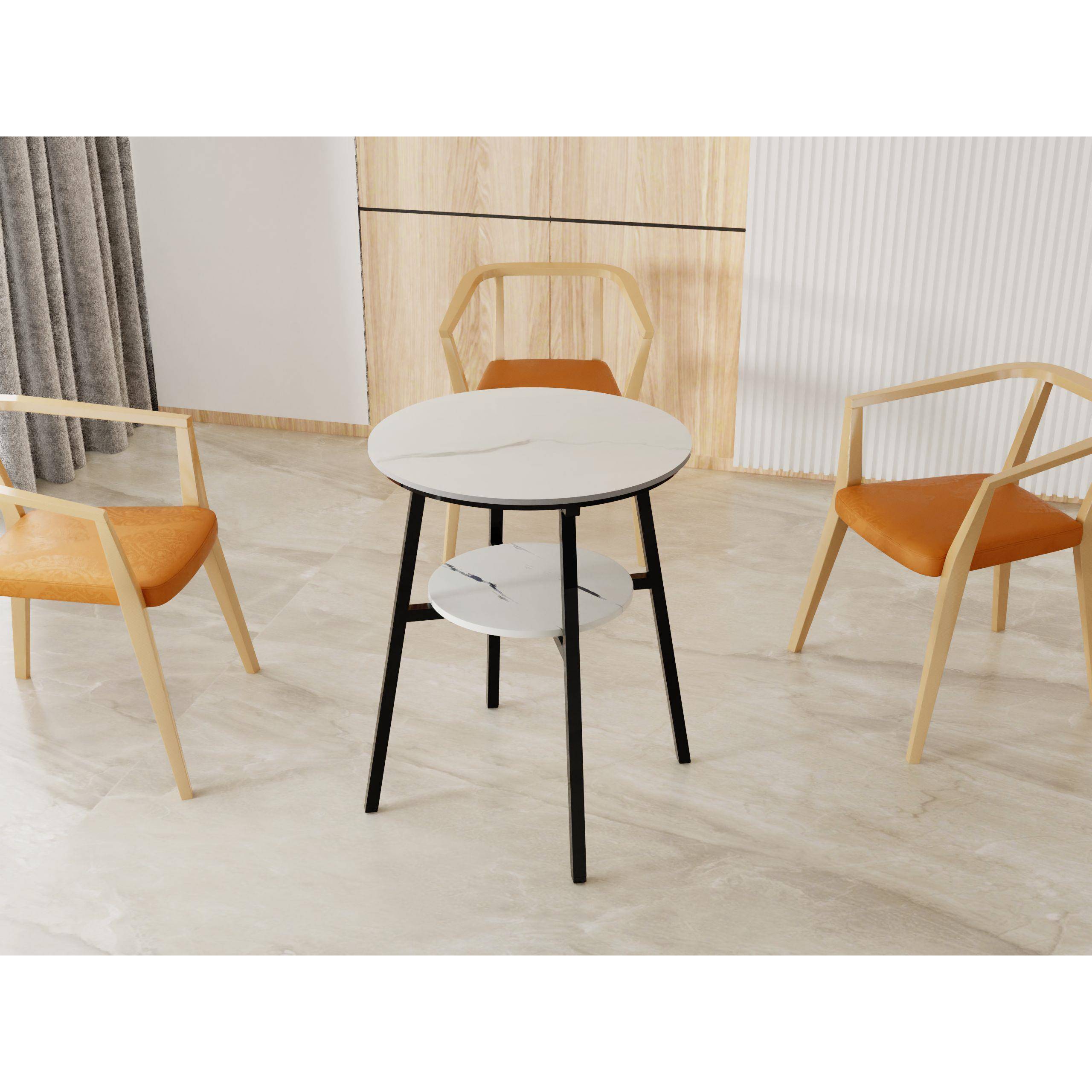 L7谈轻奢简岩板圆形桌家用洽桌现代约小户F03型双层家用餐餐桌60