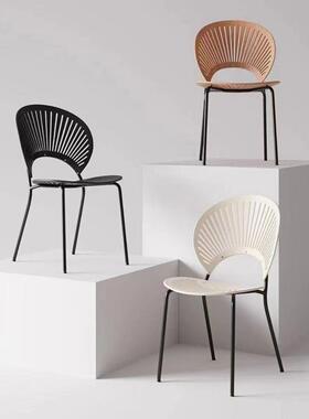 复NOC古阳式椅法实木餐椅太轻奢贝壳椅家用甜品店网红休闲风靠背