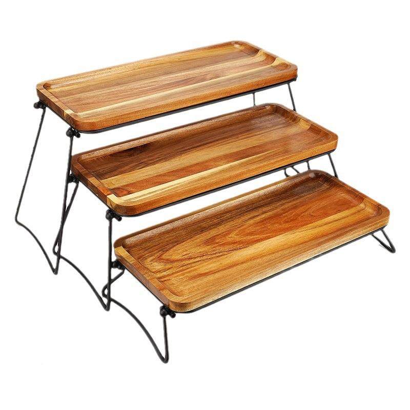 铁结合野餐托木质桌面置物架便盘携实式可折叠木木野铁木结合餐桌