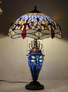 厂子家LHJ-TD16新品客厅卧室蜻蜓母大色台灯馨复古温别墅酒店彩玻