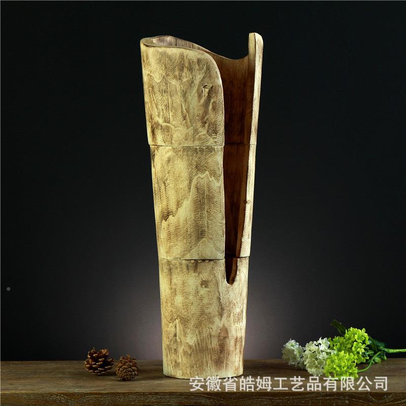 摆手工制作木质居落细高花瓶花盆CFTB1903花器花桶花艺干花插花家