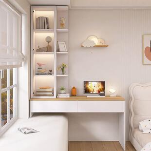 卧室飘窗储书桌书柜200一体用台小户阳型家多功能半搭拼接梳妆台物柜