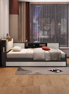 儿童单人床1米2成人床现代简米物落地床约高箱FIY储床榻榻收纳板