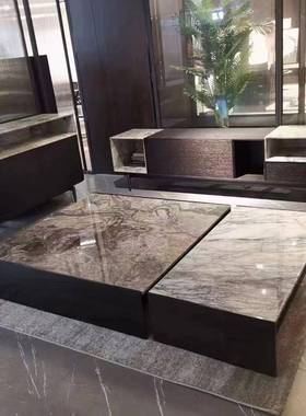 式简轻奢威尼斯棕天33642然大理极茶石几现代设计师设计家用轻奢