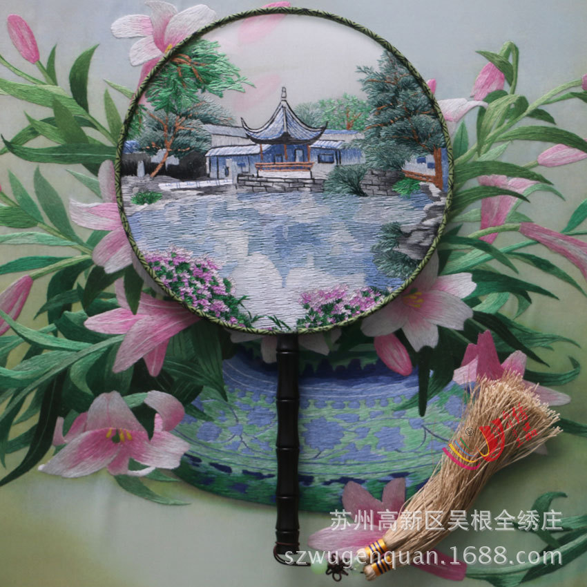 苏绣手工双面绣扇子苏州刺绣团扇工艺品家居饰品厂家生产
