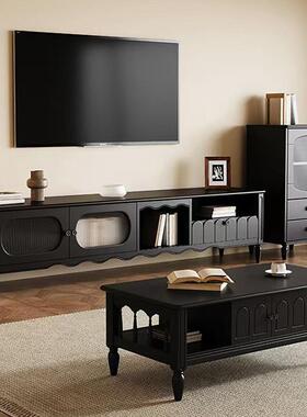 中古风实茶几电视柜置组型合小户简55505约家用客厅储物边木柜收