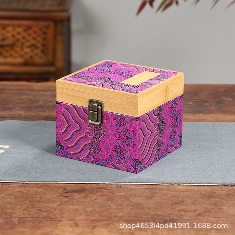 楠竹盖云锦盒 紫砂壶建盏瓷器礼品盒主人单杯茶具包装收纳盒